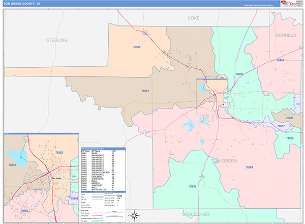 Tom Green County, TX Zip Code Map